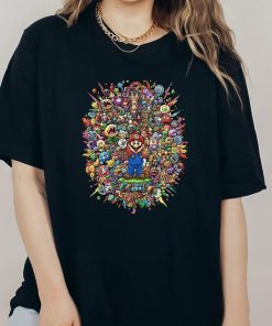 Mario Doodle Art T-Shirt, Colorful Gamer Graphic Tee, Trippy Video Game Character Shirt, Maximalist Streetwear, Super Mario Fan Gift Idea